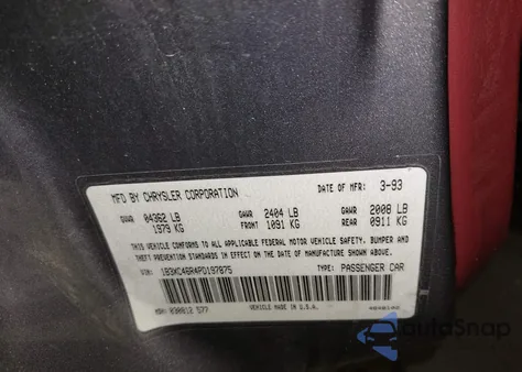 1993 Dodge Dynasty z USA, uszkodzony, nr VIN 1B3XC46R4PD197875